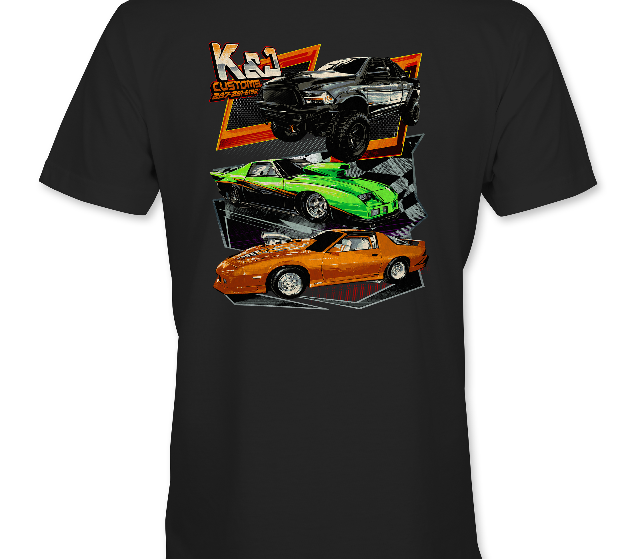 K&J Customs T-Shirts Black Acid Apparel