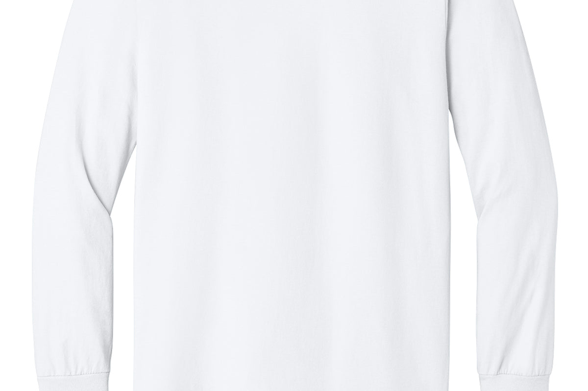 Adult white gildan White Longsleeve, front view