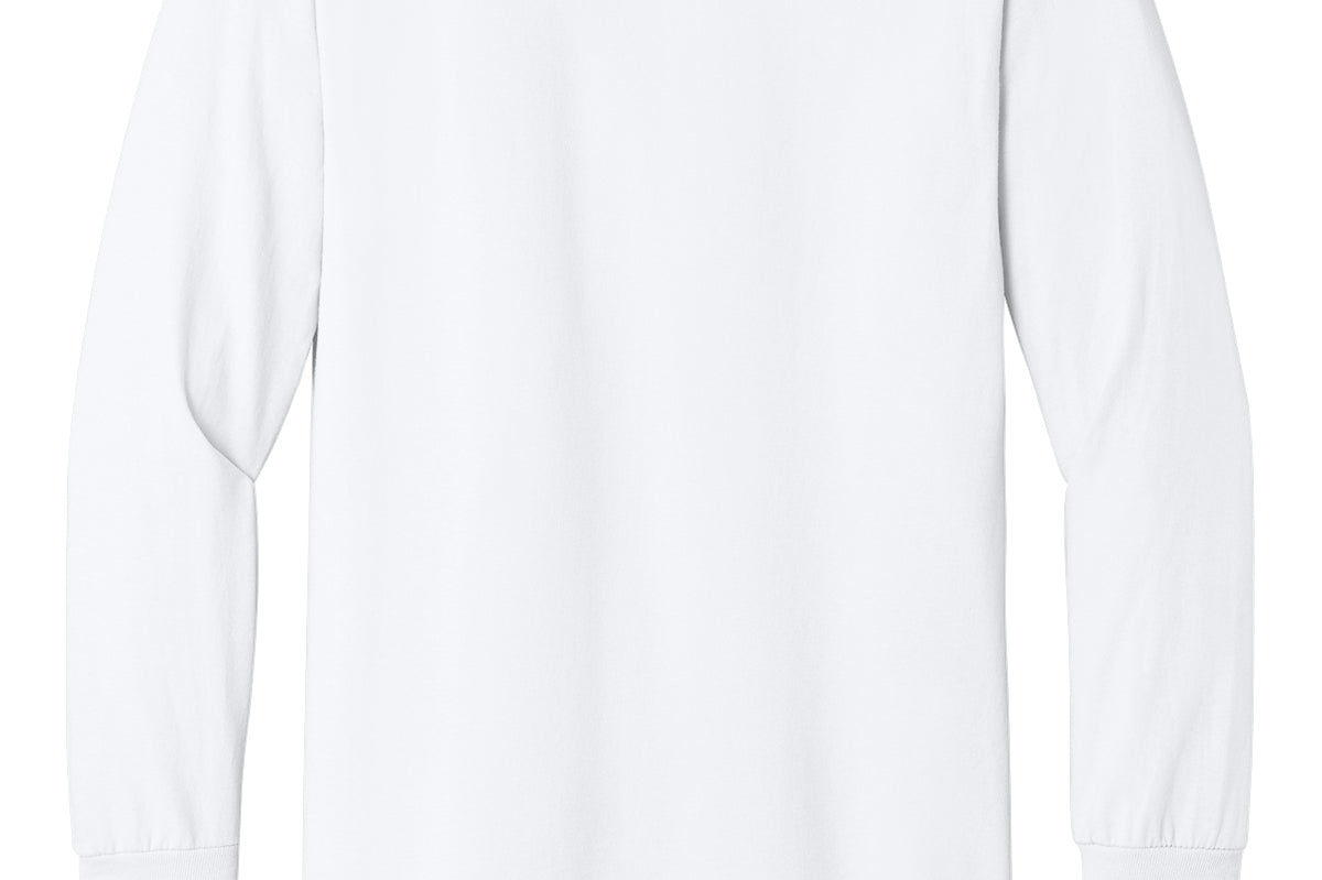 Adult white gildan White Longsleeve, back view