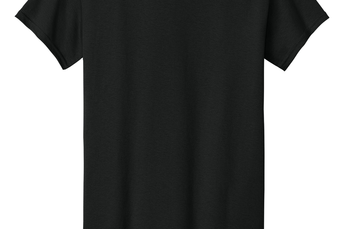 Adult black gildan Black Tee Shirt, front view