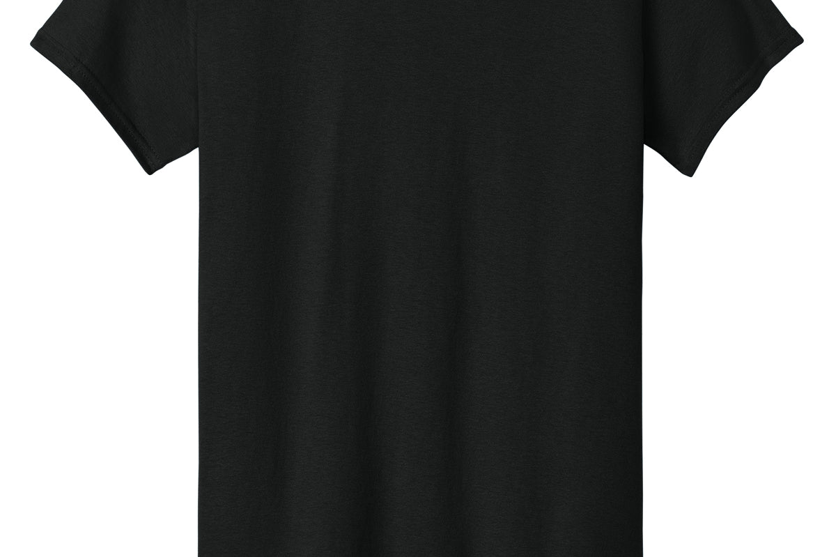 Adult black gildan Black Tee Shirt, back view