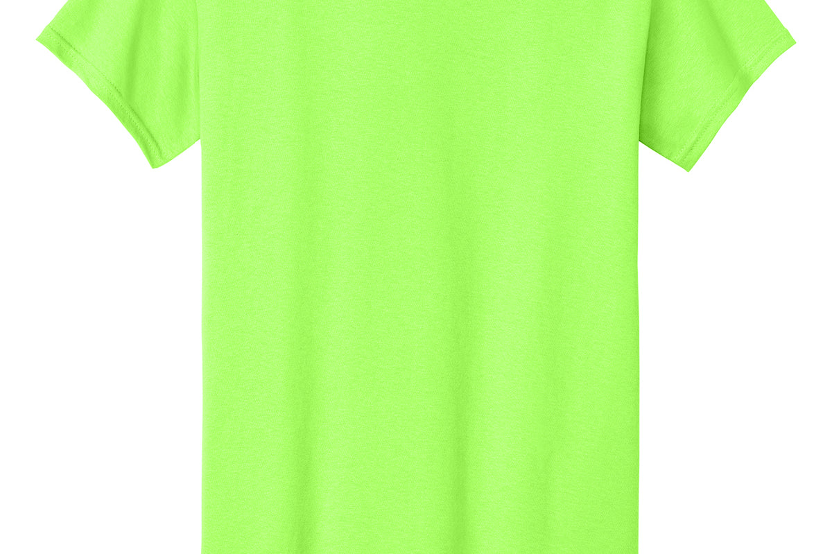 Adult fluorescent lime green gildan Fluorescent Lime Green Tee Shirt, front view