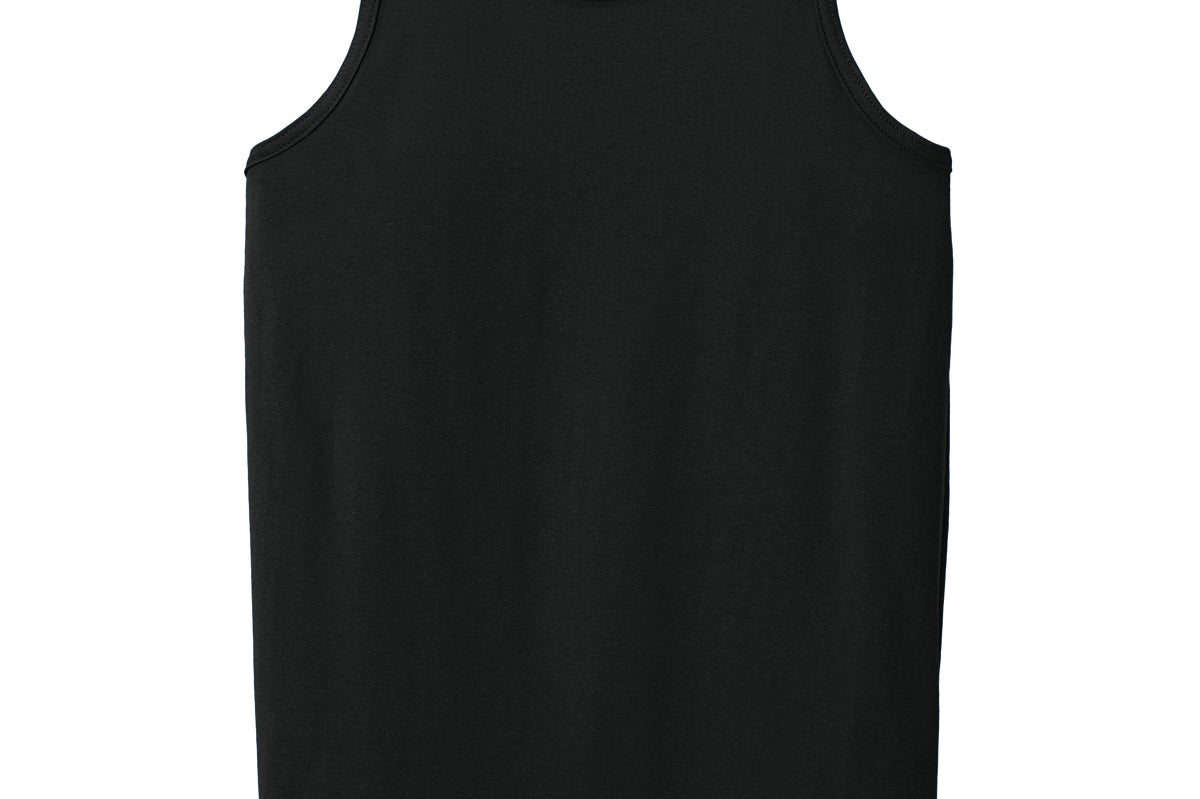 Adult black gildan Black Tank, front view