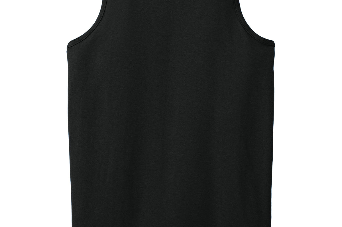Adult black gildan Black Tank, back view