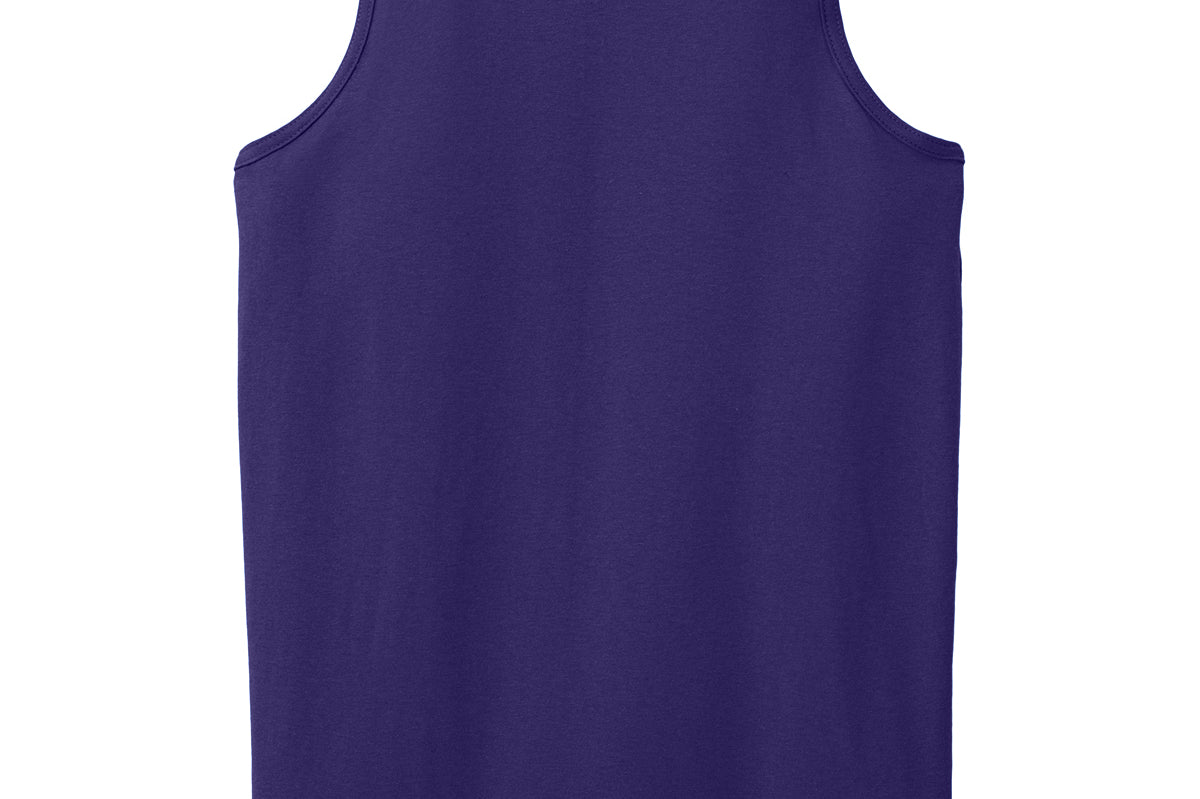 Adult purple gildan Purple Tank, back view