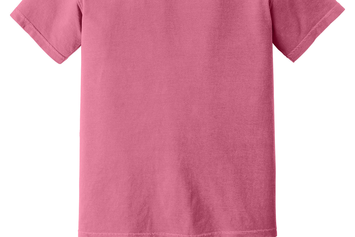Medium Pink Comfort Colors tee shirt, front view