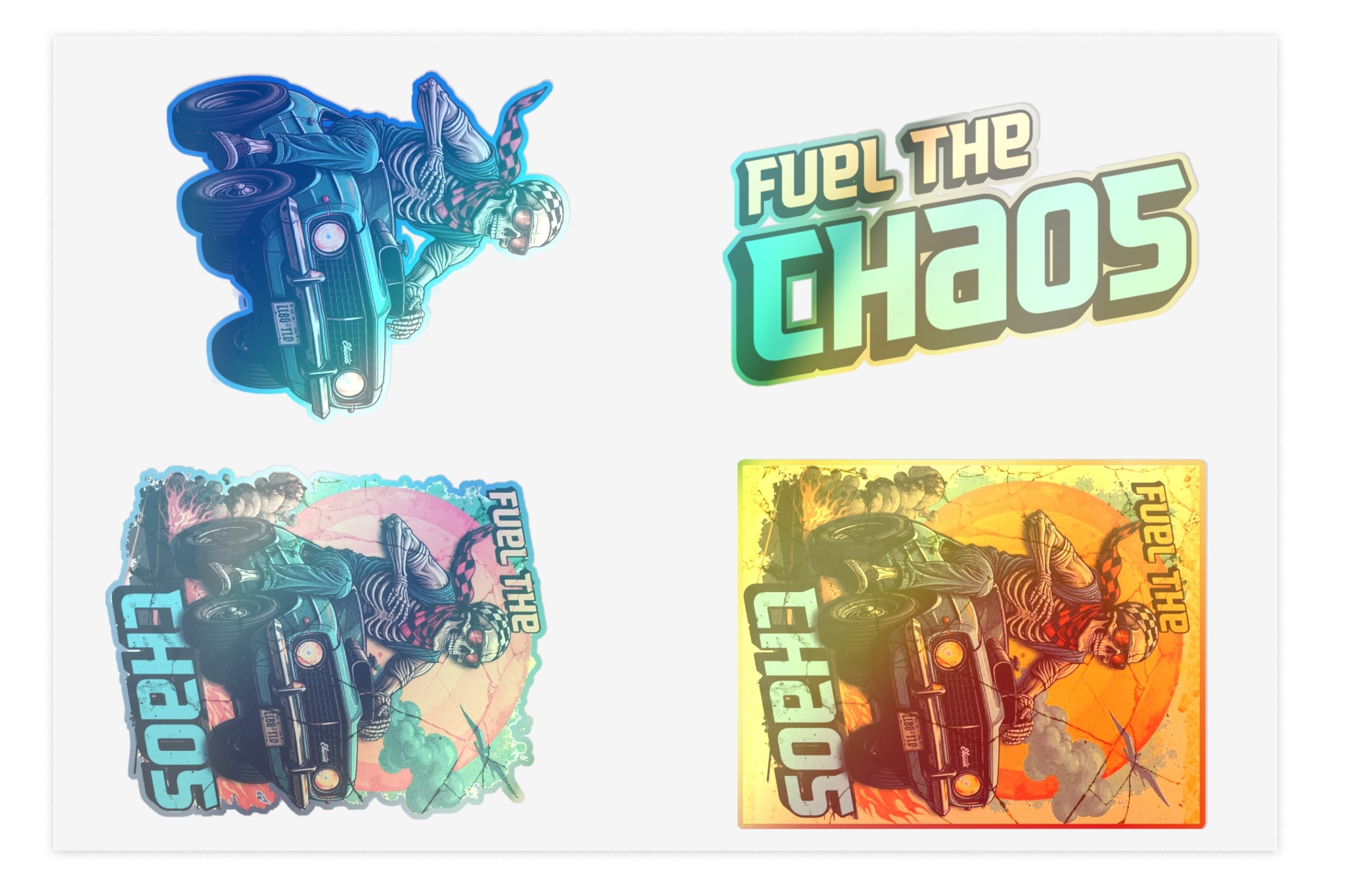 Fuel the Chaos – Sticker Sheet (White / Transparent / Holographic)