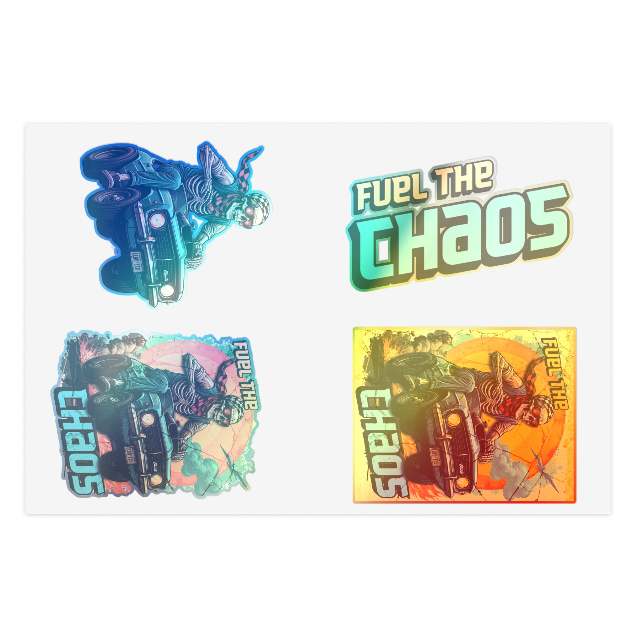 Fuel the Chaos – Sticker Sheet (White / Transparent / Holographic)