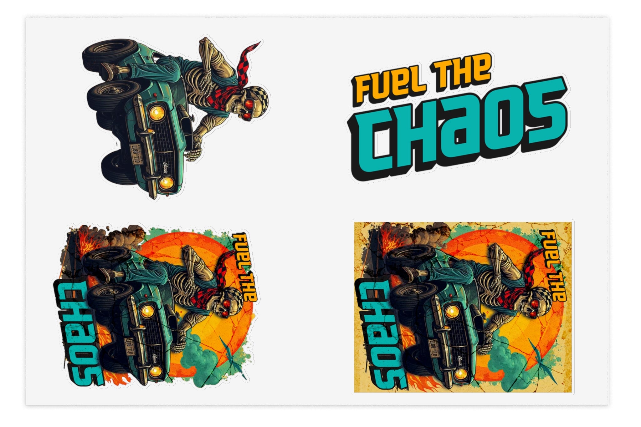 Fuel the Chaos – Sticker Sheet (White / Transparent / Holographic)