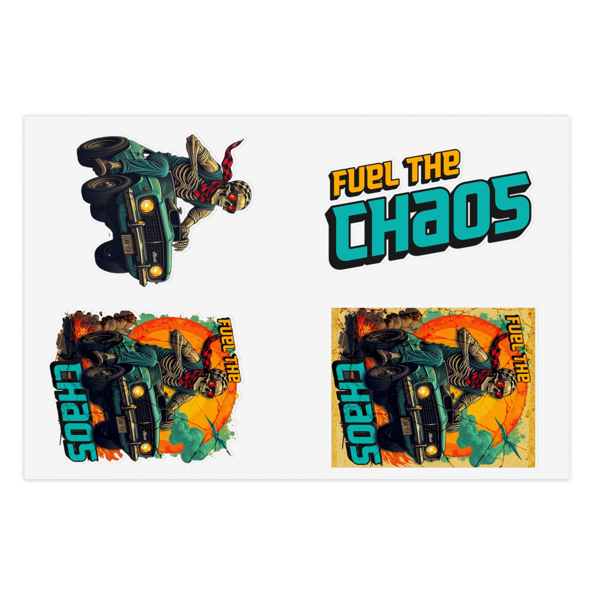 Fuel the Chaos – Sticker Sheet (White / Transparent / Holographic)