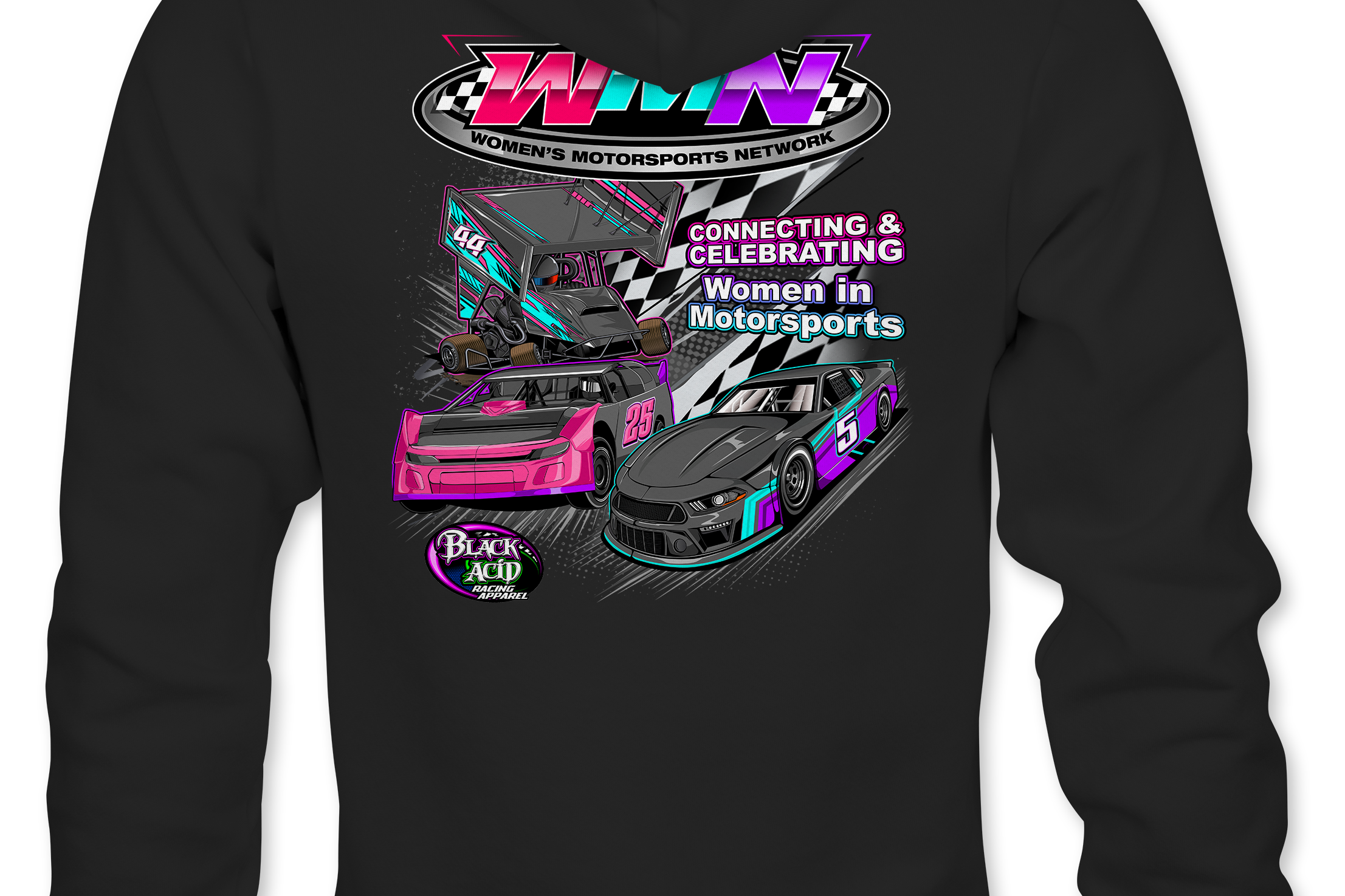 Women's Motorsports Network Hoodies Black Acid Apparel