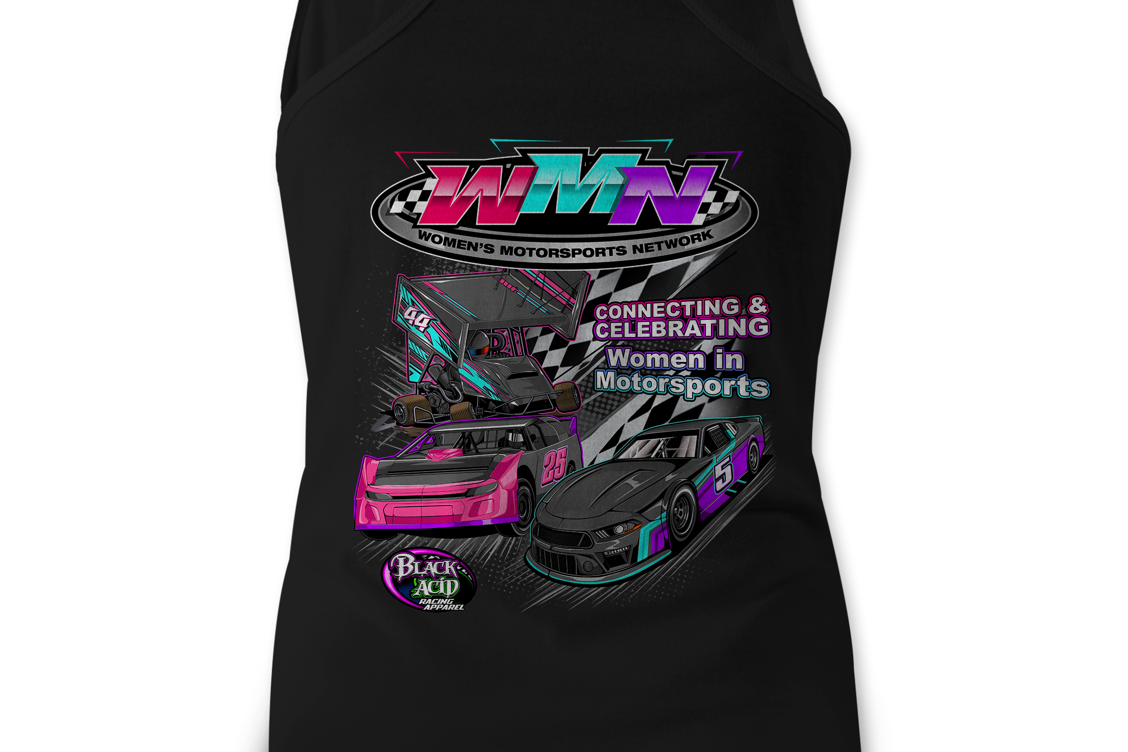 Women's Motorsports Network Tank Tops Black Acid Apparel