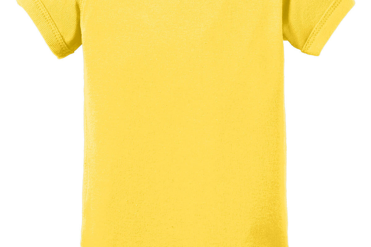 Yellow Rabbit Skins infant creeper / bodysuit, back view