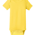 Yellow Rabbit Skins infant creeper / bodysuit, front view