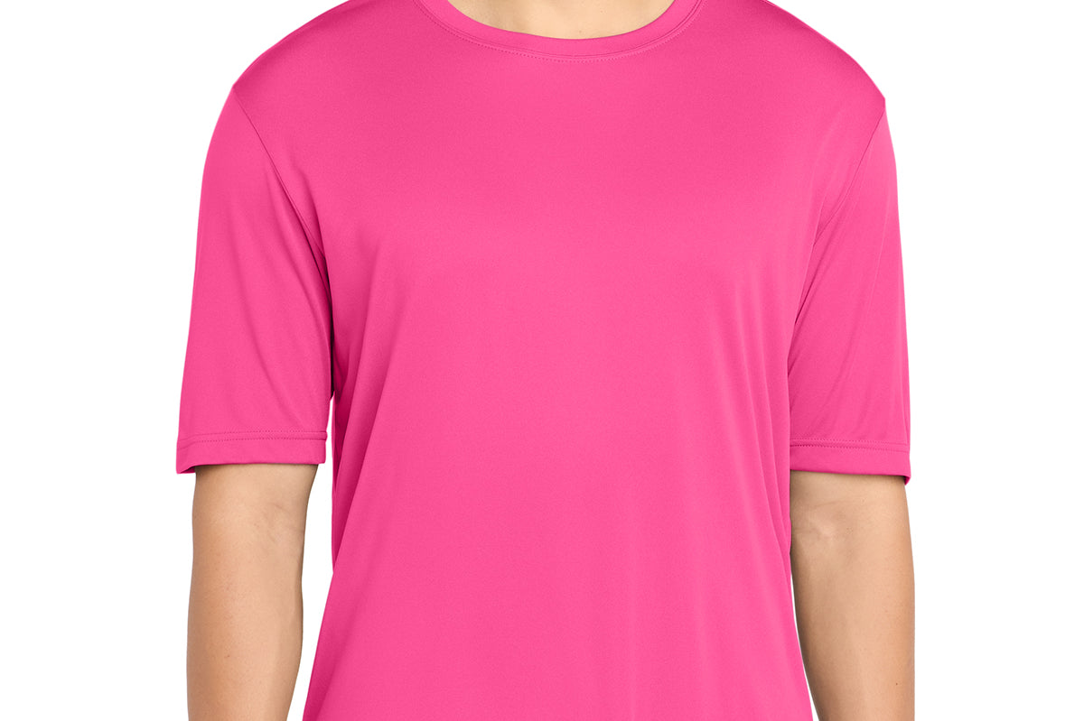 Representative neon pink blank T-shirt, front view
