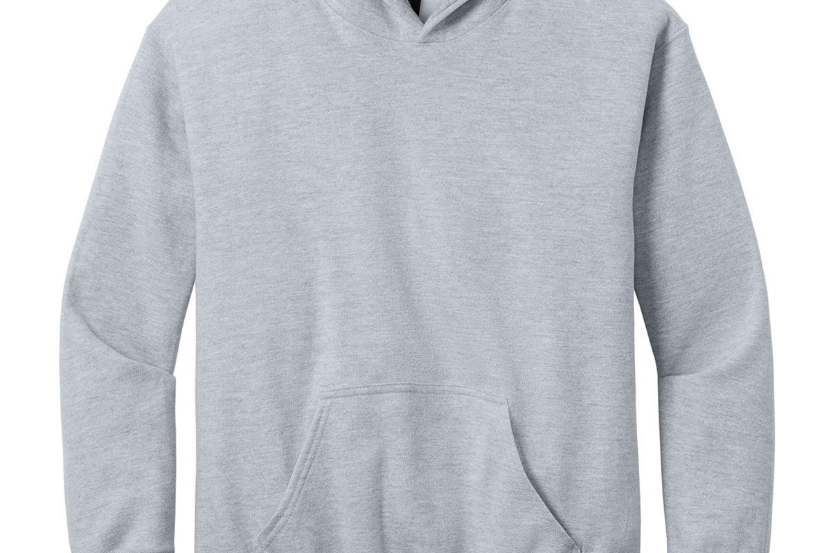 Youth sport grey hoodie, front view (representative image)