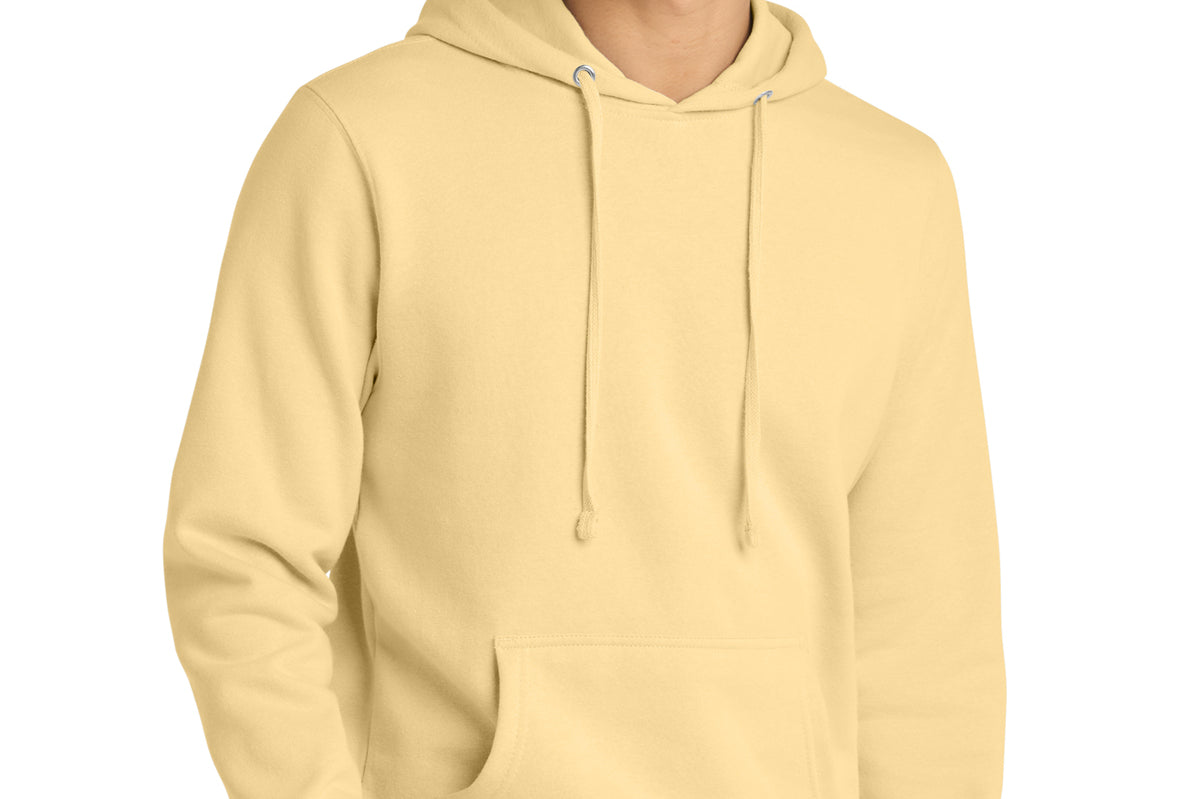Adult pale yellow hoodie, front view (representative image)