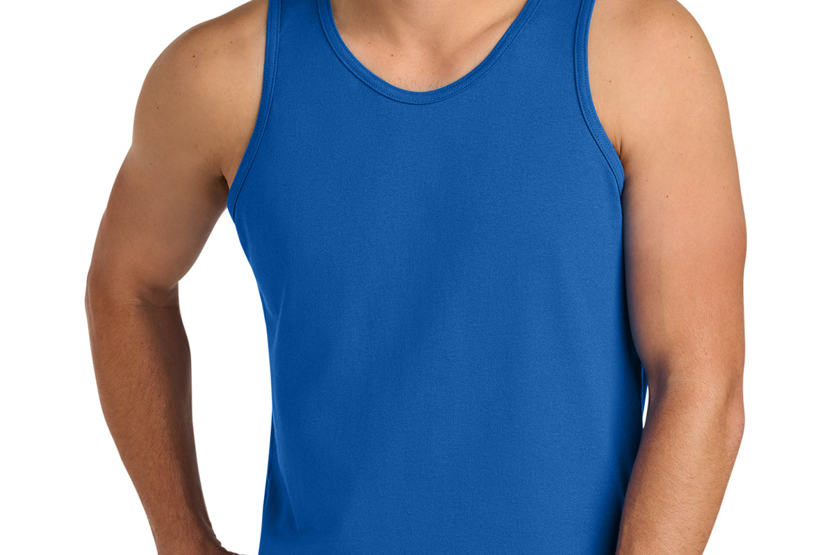 Representative front view of a royal adult tank top