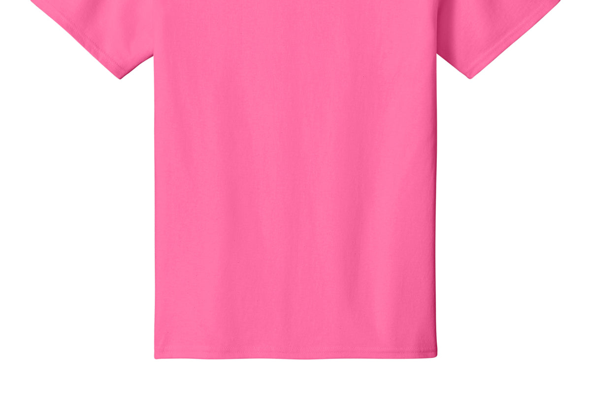 Representative front view of a hot-pink Port & Company adult T-shirt