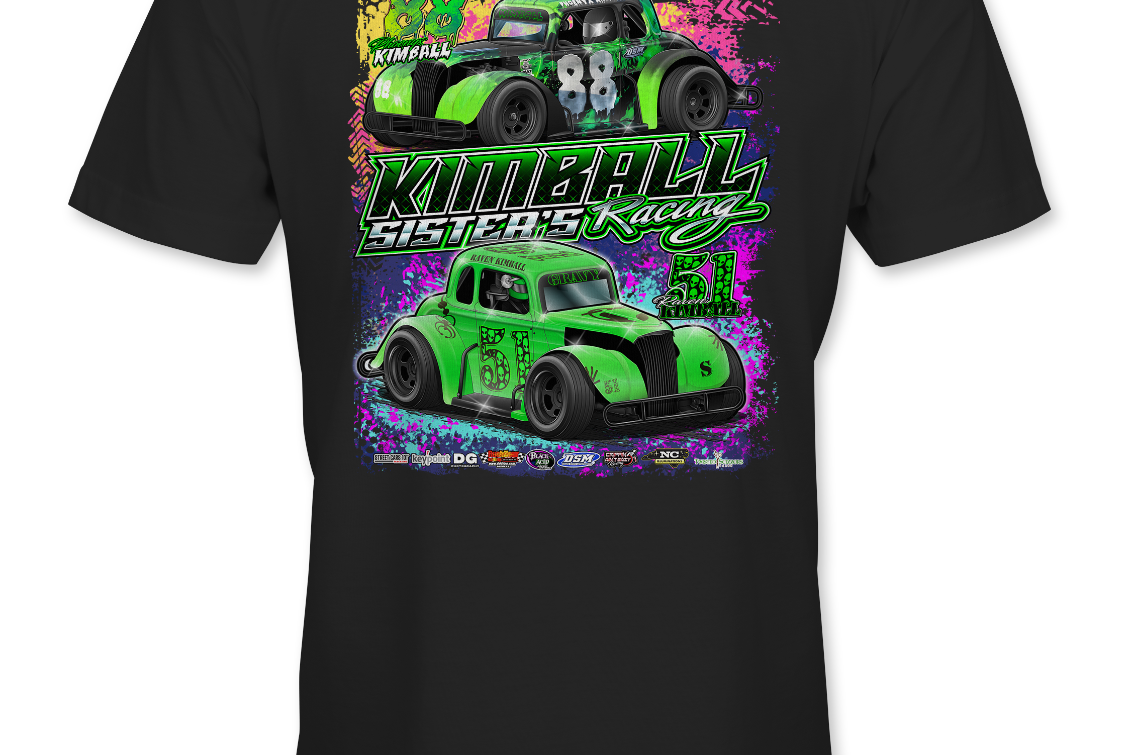 Kimball Sisters Racing T-Shirts Black Acid Apparel