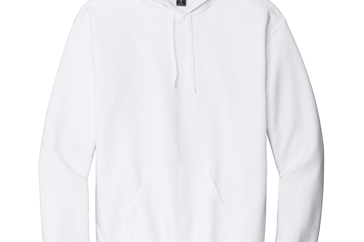 White Gildan hoodie, blank front view