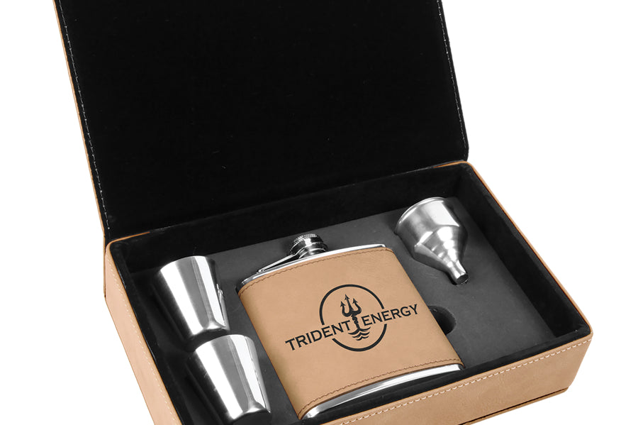 Laserable Leatherette Flask Gift Box Sets Black Acid Apparel