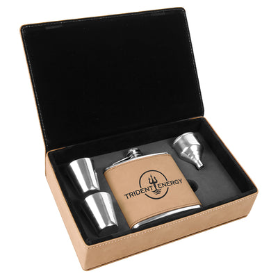 Laserable Leatherette Flask Gift Box Sets Black Acid Apparel