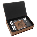 Laserable Leatherette Flask Gift Box Sets Black Acid Apparel