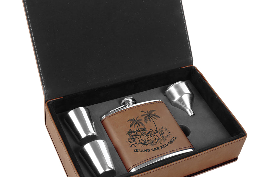 Laserable Leatherette Flask Gift Box Sets Black Acid Apparel