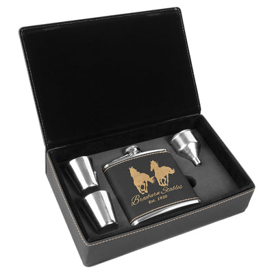 Laserable Leatherette Flask Gift Box Sets Black Acid Apparel