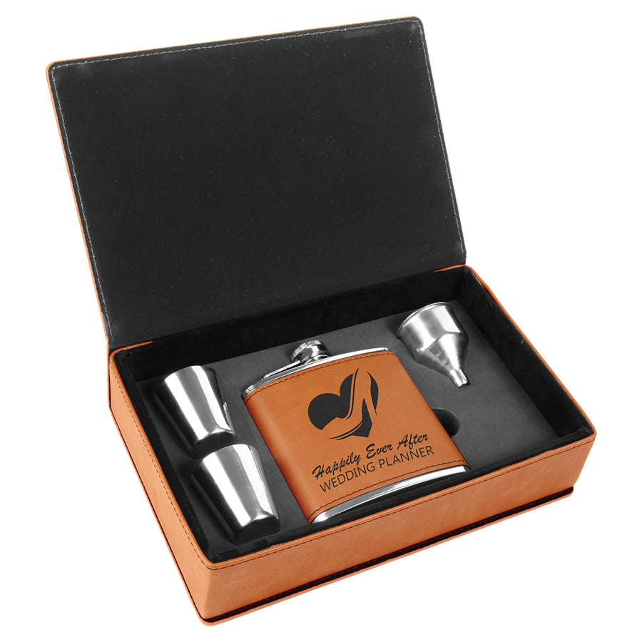 Laserable Leatherette Flask Gift Box Sets Black Acid Apparel