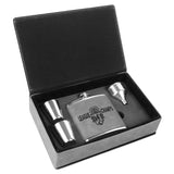 Laserable Leatherette Flask Gift Box Sets Black Acid Apparel