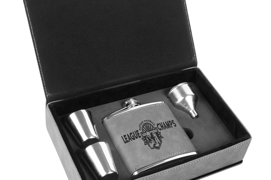 Laserable Leatherette Flask Gift Box Sets Black Acid Apparel