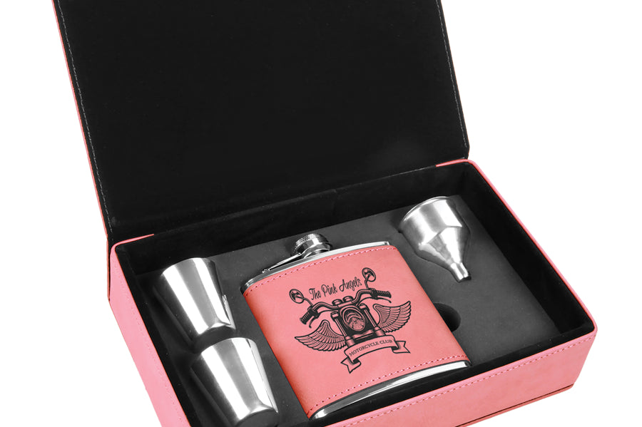 Laserable Leatherette Flask Gift Box Sets Black Acid Apparel