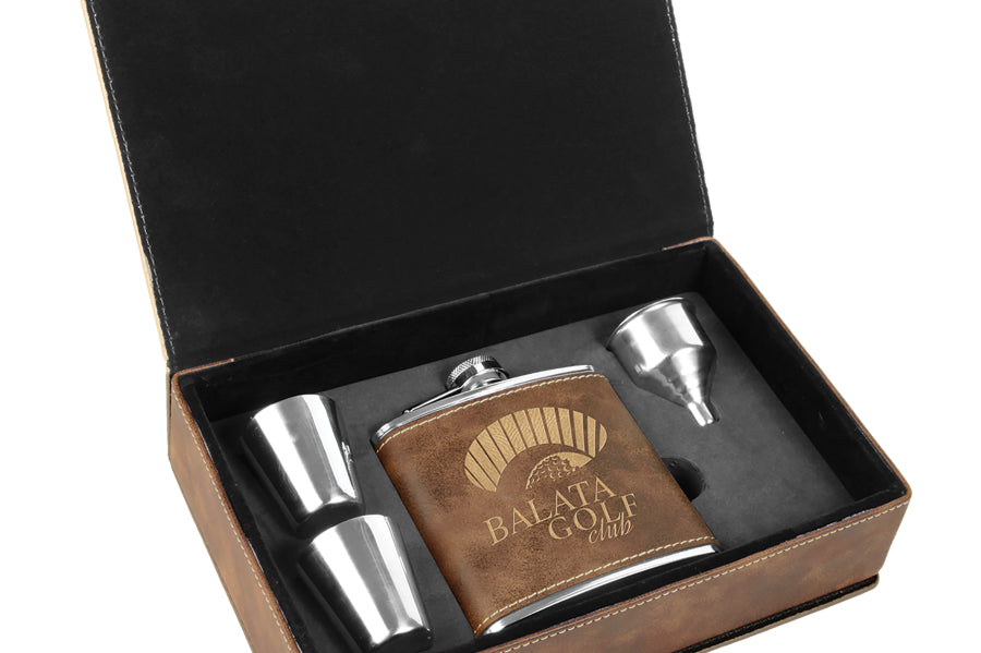 Laserable Leatherette Flask Gift Box Sets Black Acid Apparel