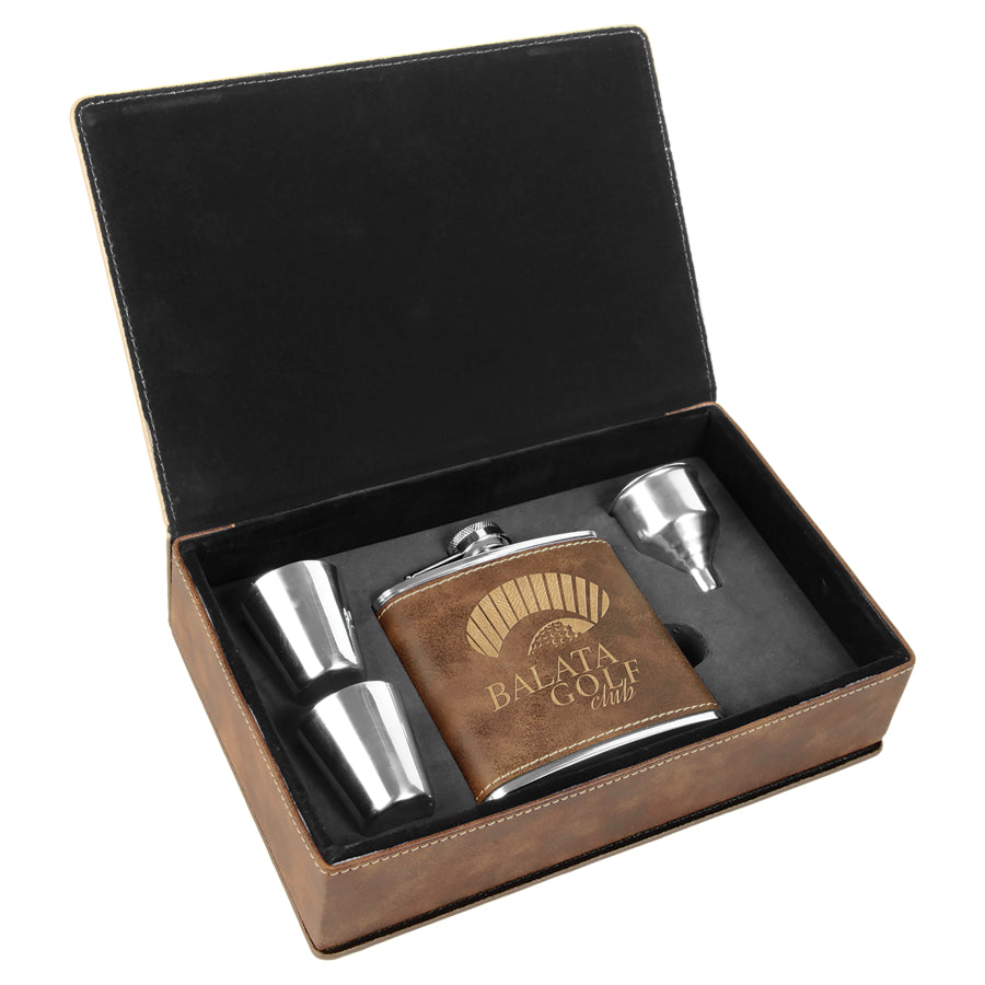Laserable Leatherette Flask Gift Box Sets Black Acid Apparel