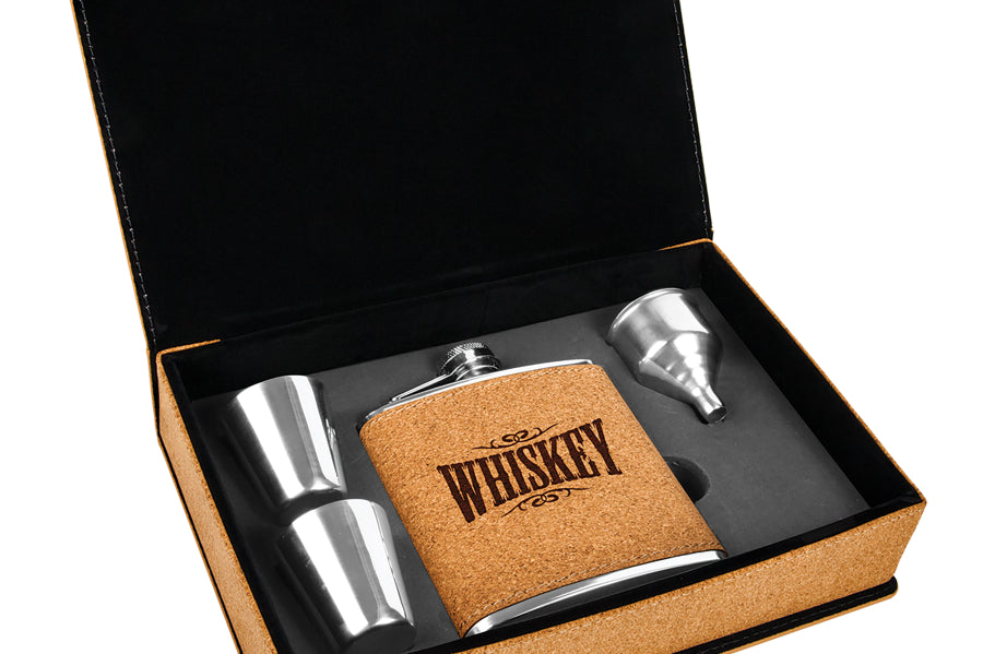 Laserable Leatherette Flask Gift Box Sets Black Acid Apparel