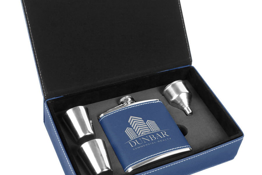 Laserable Leatherette Flask Gift Box Sets Black Acid Apparel