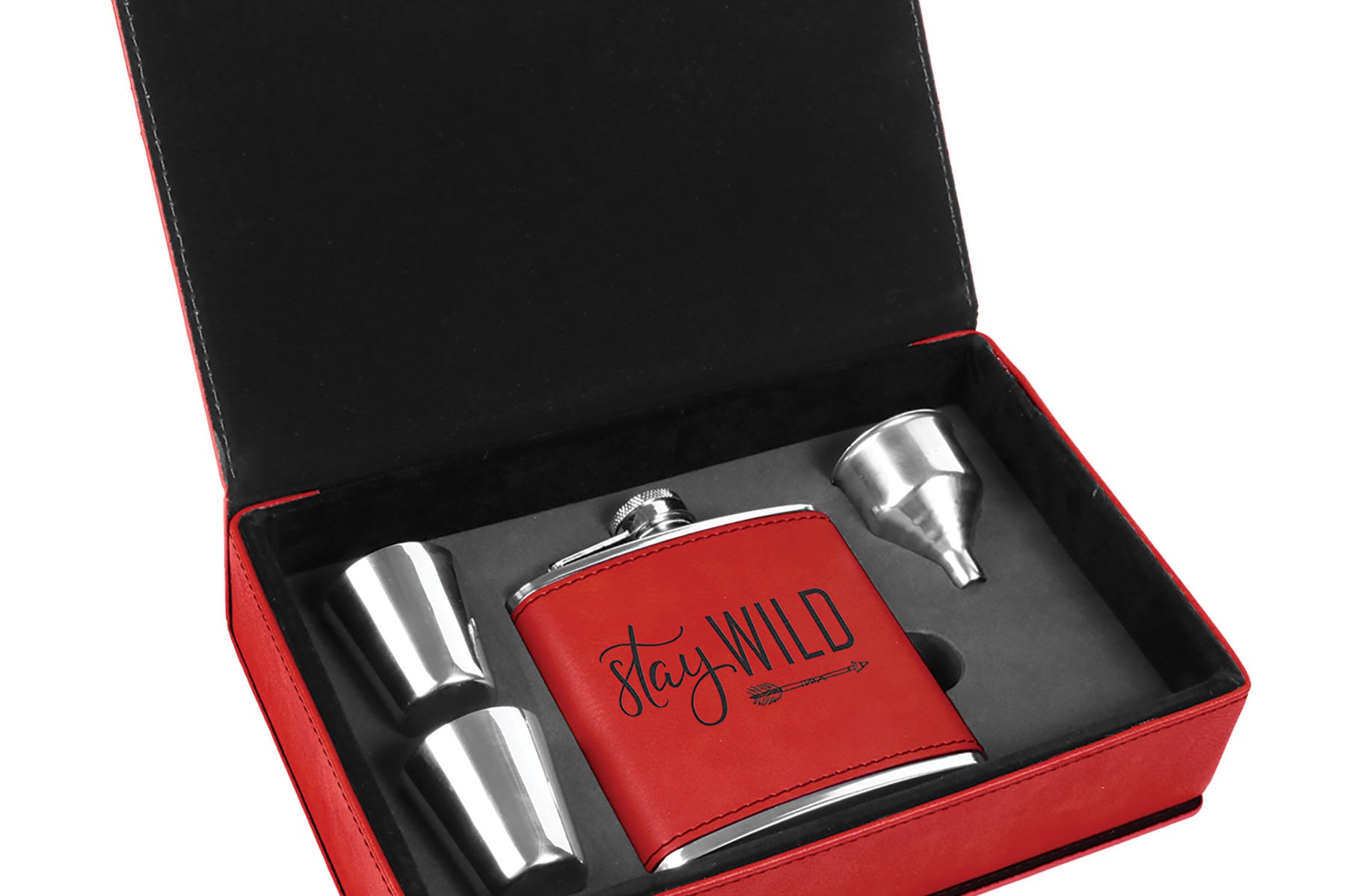 Laserable Leatherette Flask Gift Box Sets Black Acid Apparel