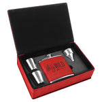 Laserable Leatherette Flask Gift Box Sets Black Acid Apparel