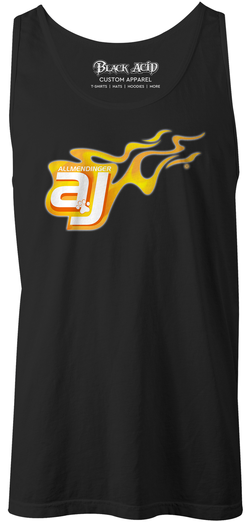 AJ Allmendinger - Men's Tank Orange Flame Logo Black Acid Apparel
