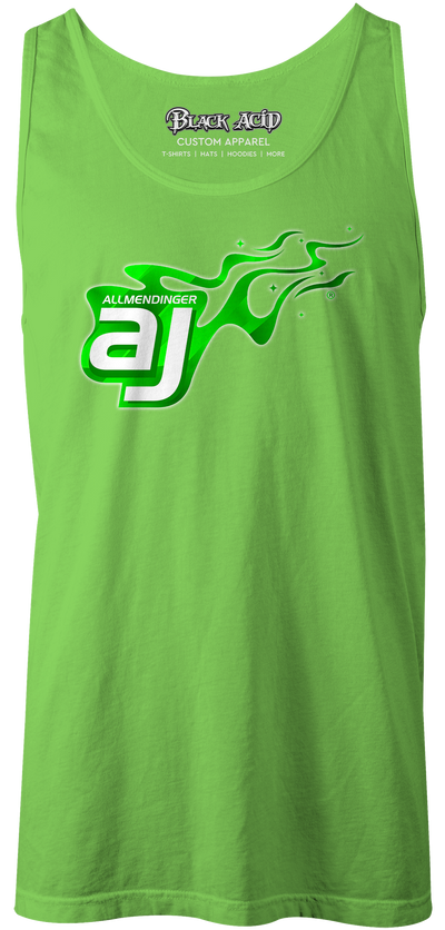 AJ Allmendinger - Men's Tank Green Flame Logo Black Acid Apparel