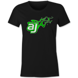 AJ Allmendinger - Women's Basic Tee Green Flame Logo Black Acid Apparel