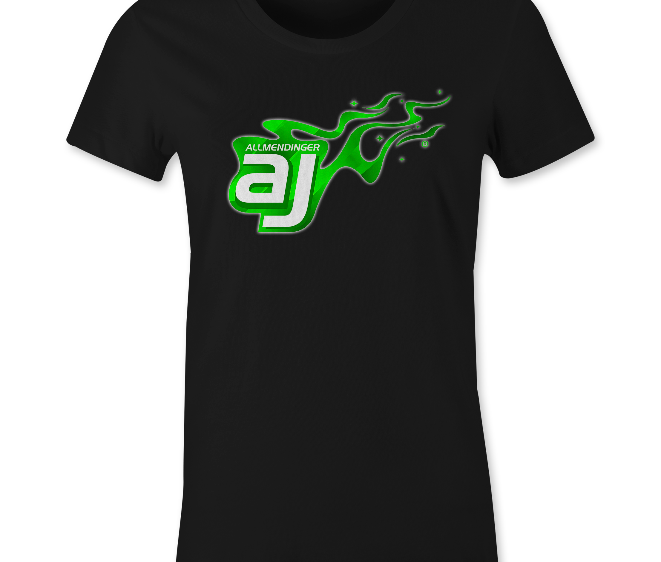 AJ Allmendinger - Women's Basic Tee Green Flame Logo Black Acid Apparel