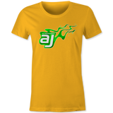 AJ Allmendinger - Women's Basic Tee Green Flame Logo Black Acid Apparel