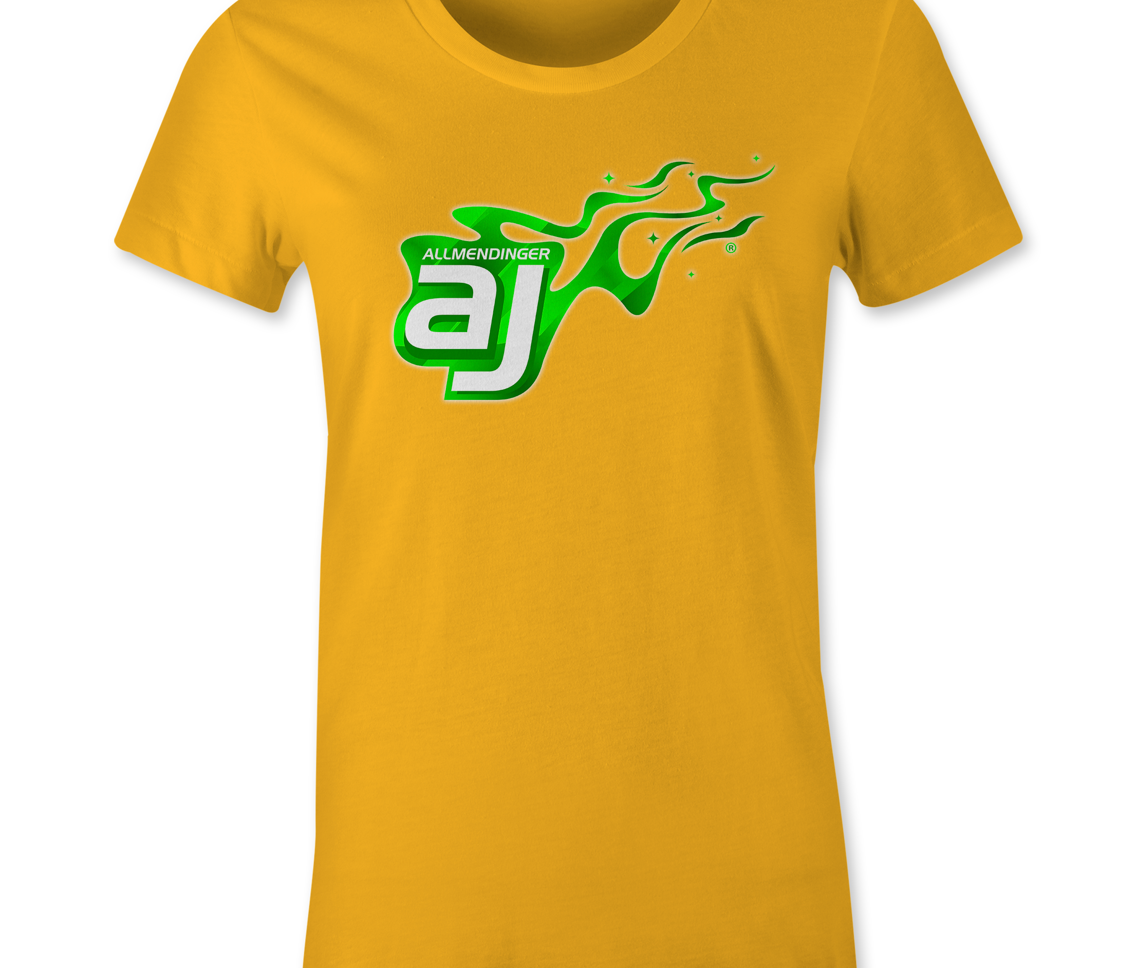 AJ Allmendinger - Women's Basic Tee Green Flame Logo Black Acid Apparel