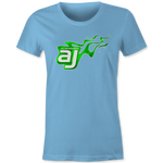 AJ Allmendinger - Women's Basic Tee Green Flame Logo Black Acid Apparel