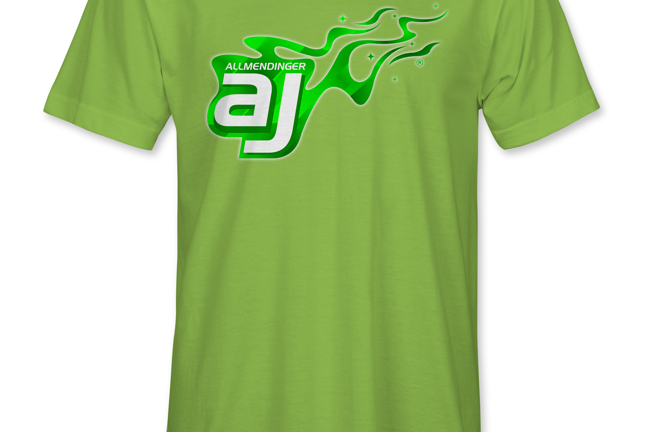 AJ Allmendinger - Basic Tee Green Flame Logo Black Acid Apparel