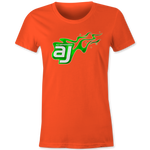 AJ Allmendinger - Women's Basic Tee Green Flame Logo Black Acid Apparel