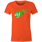 AJ Allmendinger - Women's Basic Tee Green Flame Logo Black Acid Apparel